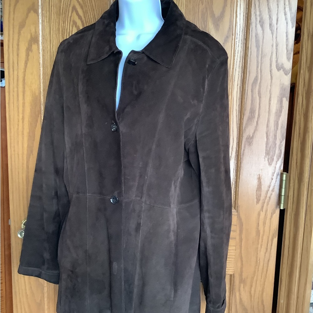 Suede Chocolate Brown long Jacket.  Marc New York No Size,  Measures M to L?